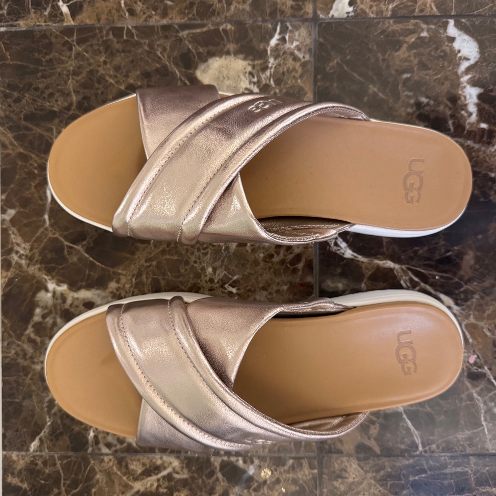 UGG Women’s Zane Crossband Platform Slides- Rose Gold Metallic Size 9M
